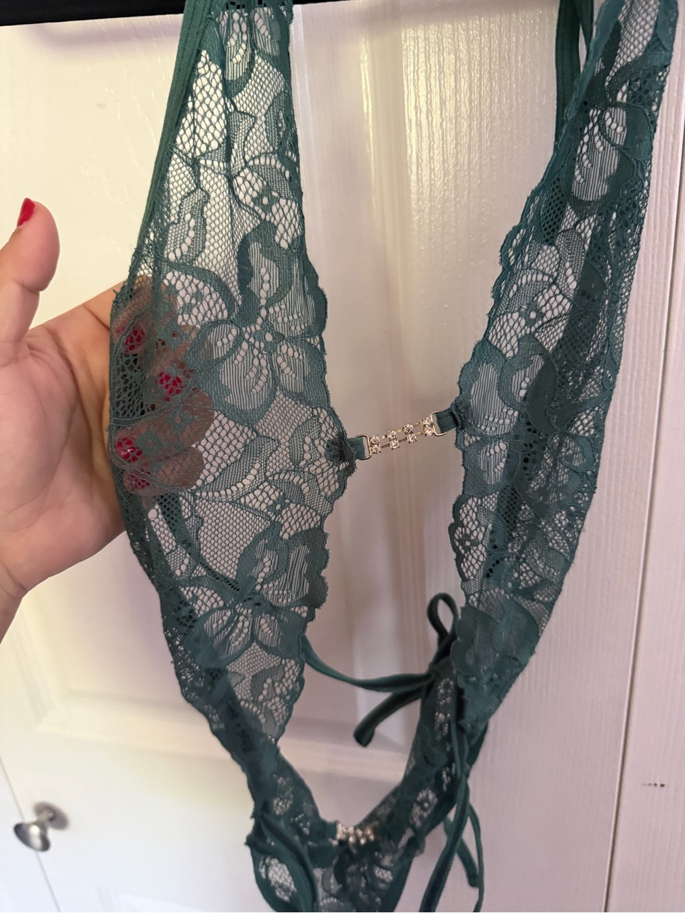 5 for $25! Teal Floral Lace Cutout Teddy - Picture 3 of 5